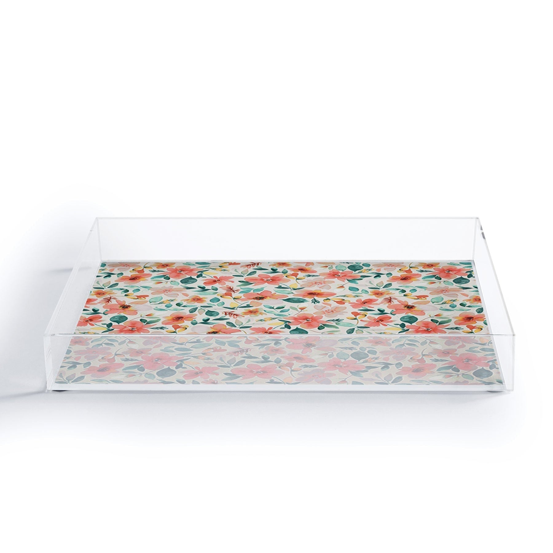 Ninola Design Botanic Retreat Tropical Whimsical Flowers Coral Green Acrylic Tray