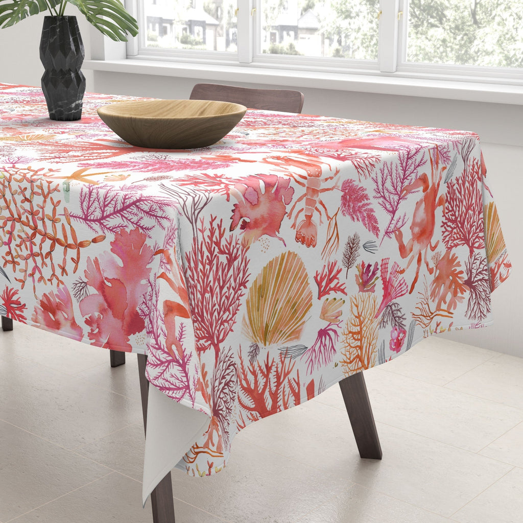 Ninola Design Botanic Retreat Coral Reef Crab Lobster Red Tablecloth