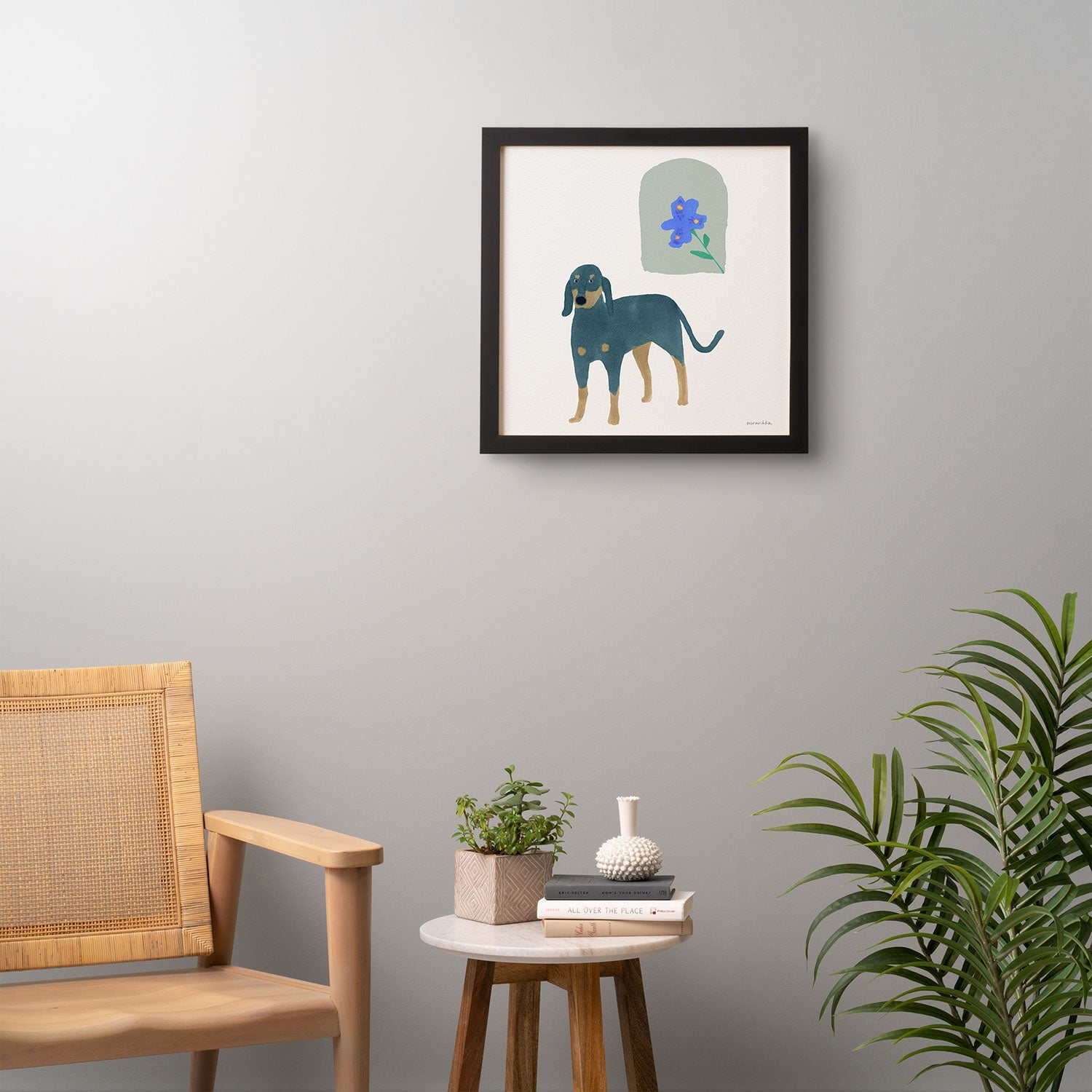 norarikka Dog and a Mini HalfRound Window Framed Wall Art