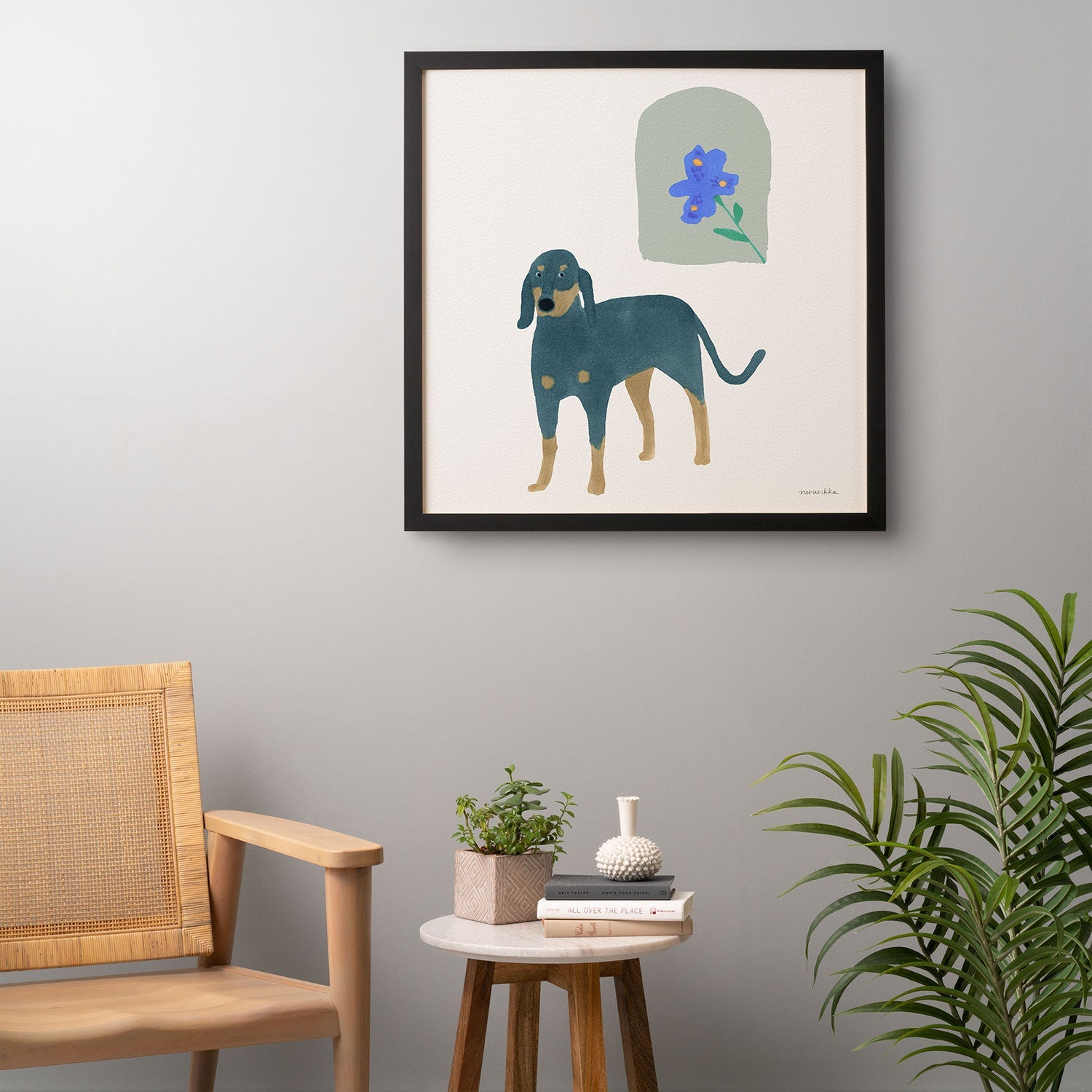 norarikka Dog and a Mini HalfRound Window Framed Wall Art
