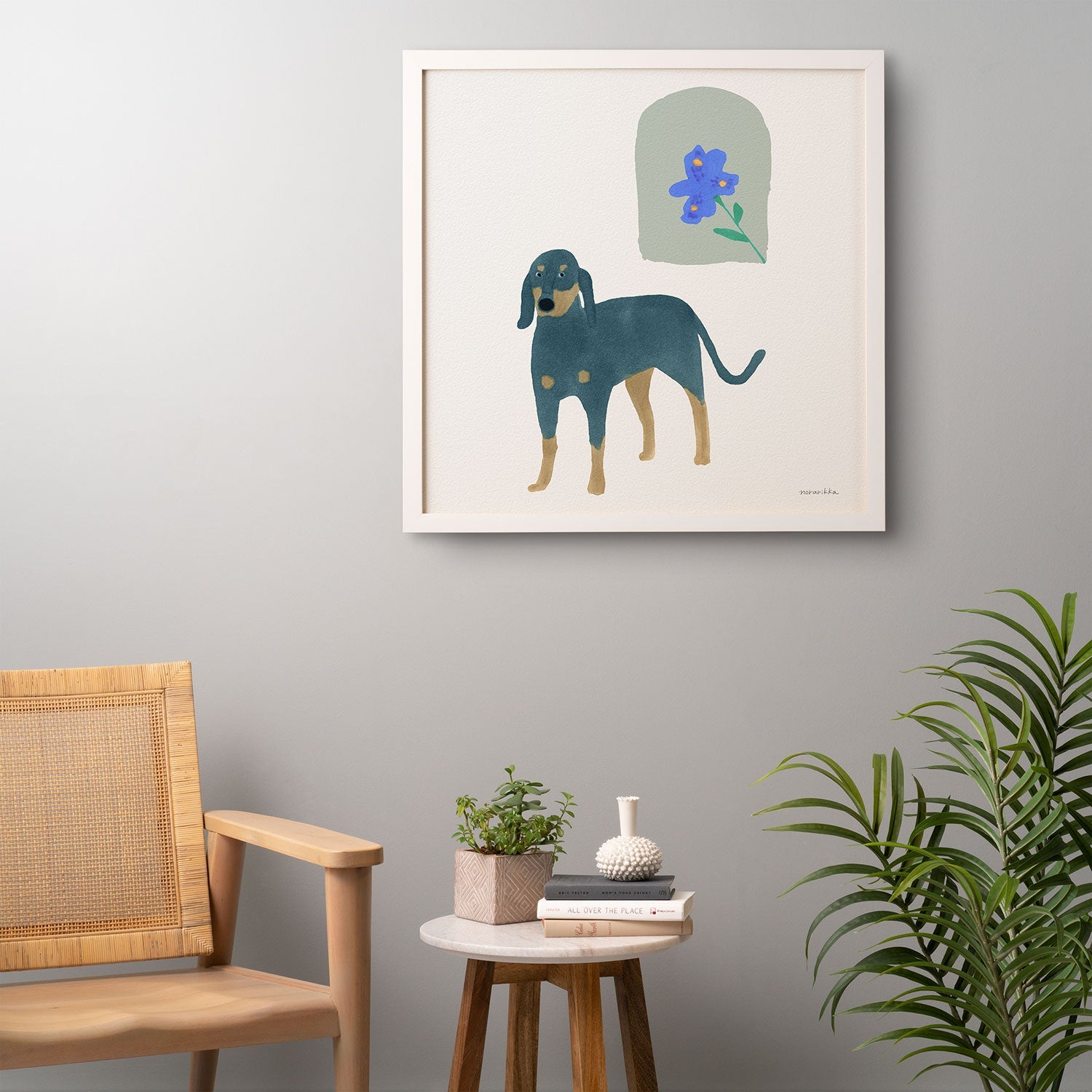 norarikka Dog and a Mini HalfRound Window Framed Wall Art