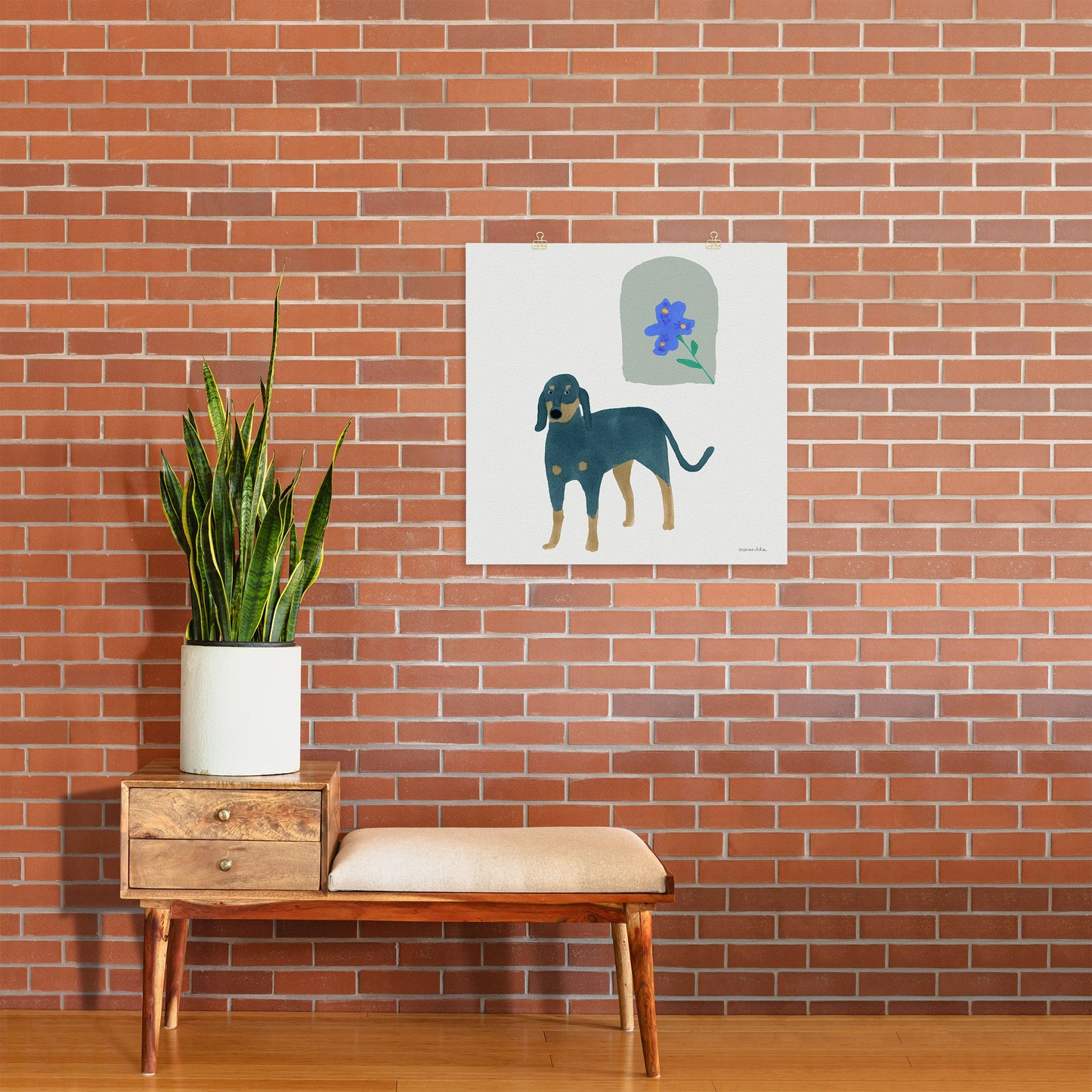 norarikka Dog and a Mini HalfRound Window Art Print