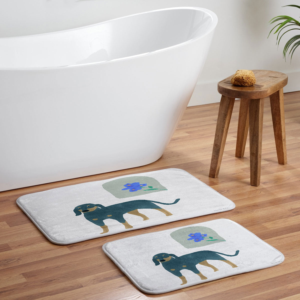 norarikka Dog and a Mini HalfRound Window Memory Foam Bath Mat