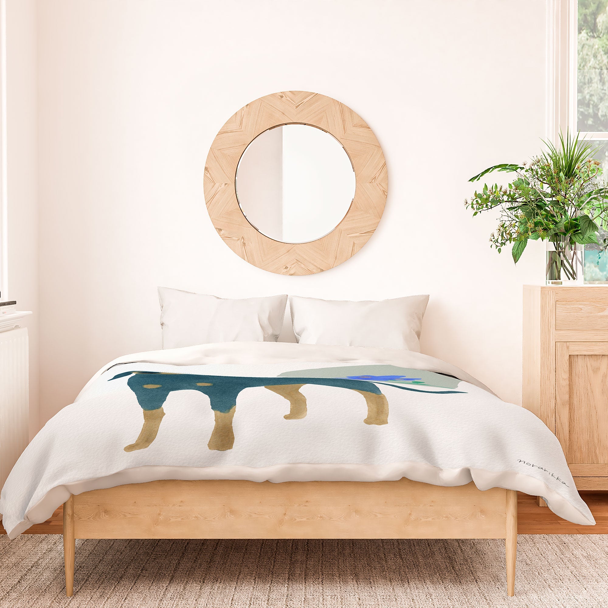 norarikka Dog and a Mini HalfRound Window Duvet Cover