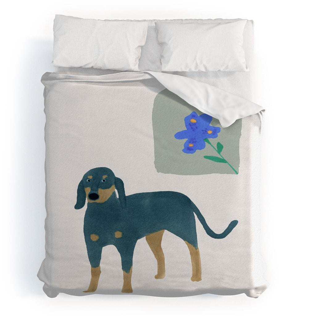 norarikka Dog and a Mini HalfRound Window Duvet Cover