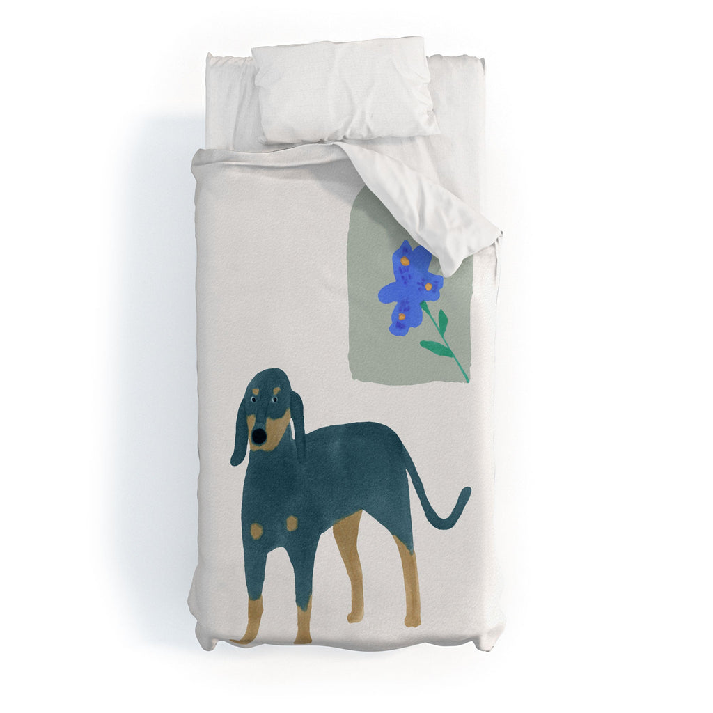 norarikka Dog and a Mini HalfRound Window Duvet Cover