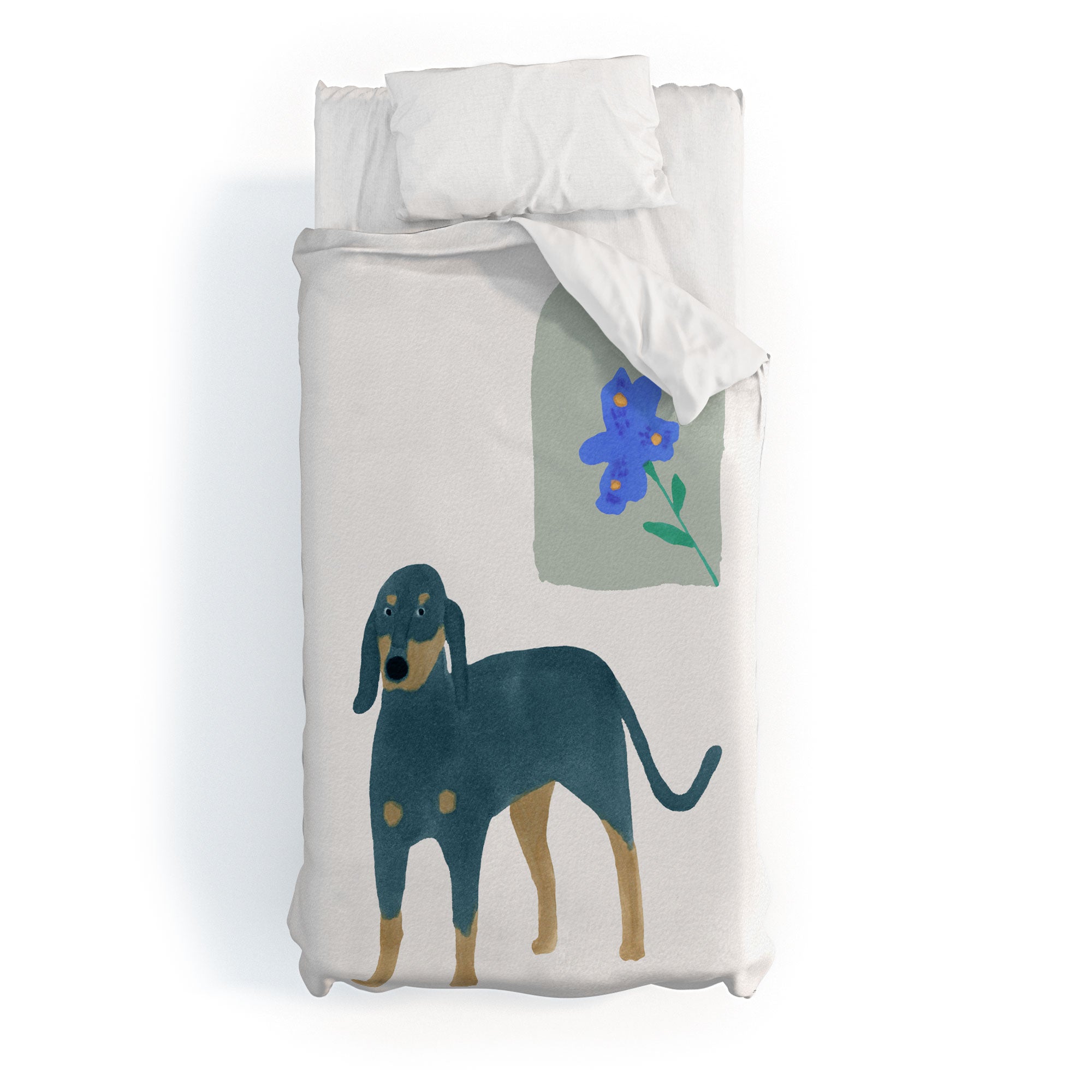 norarikka Dog and a Mini HalfRound Window Duvet Cover