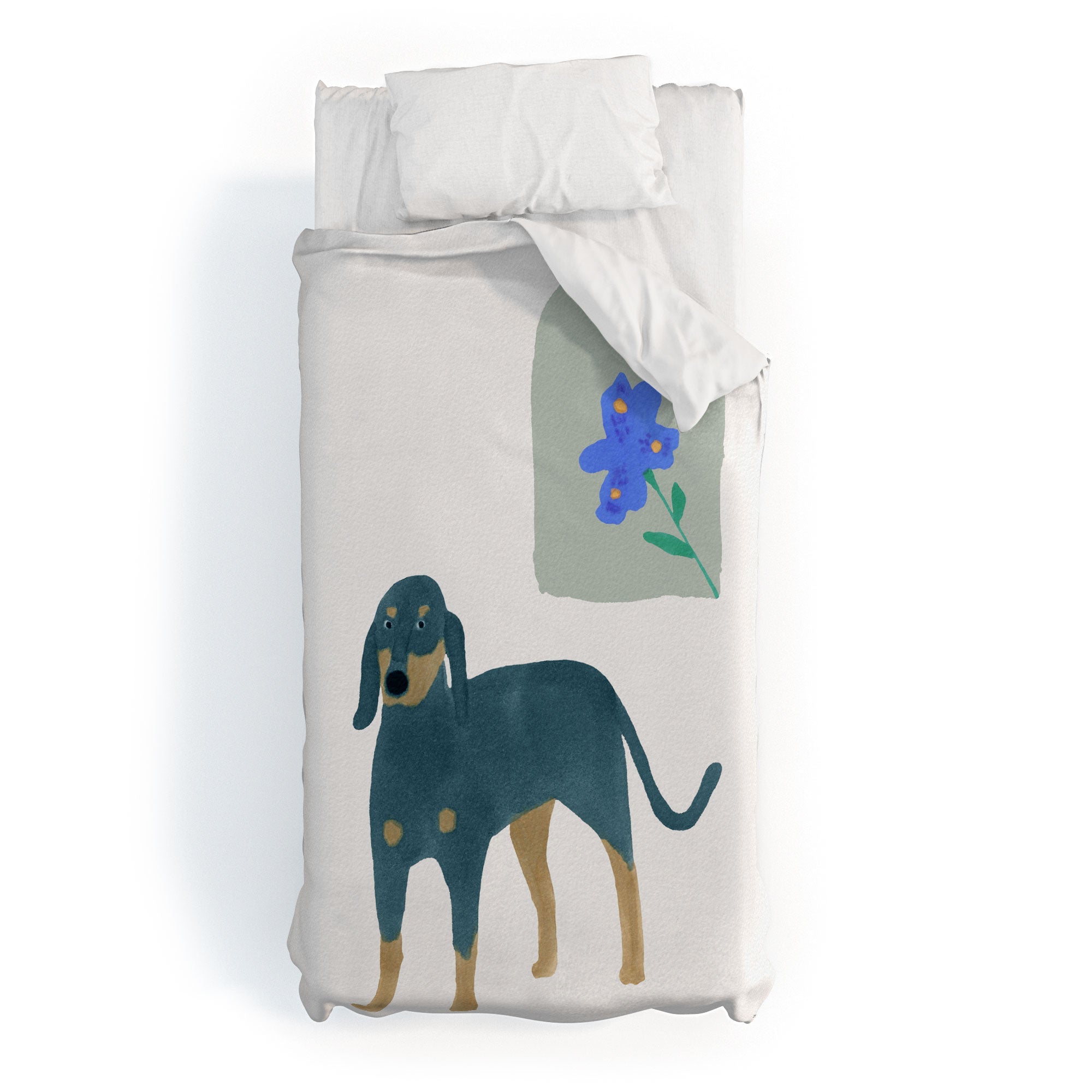 norarikka Dog and a Mini HalfRound Window Duvet Cover
