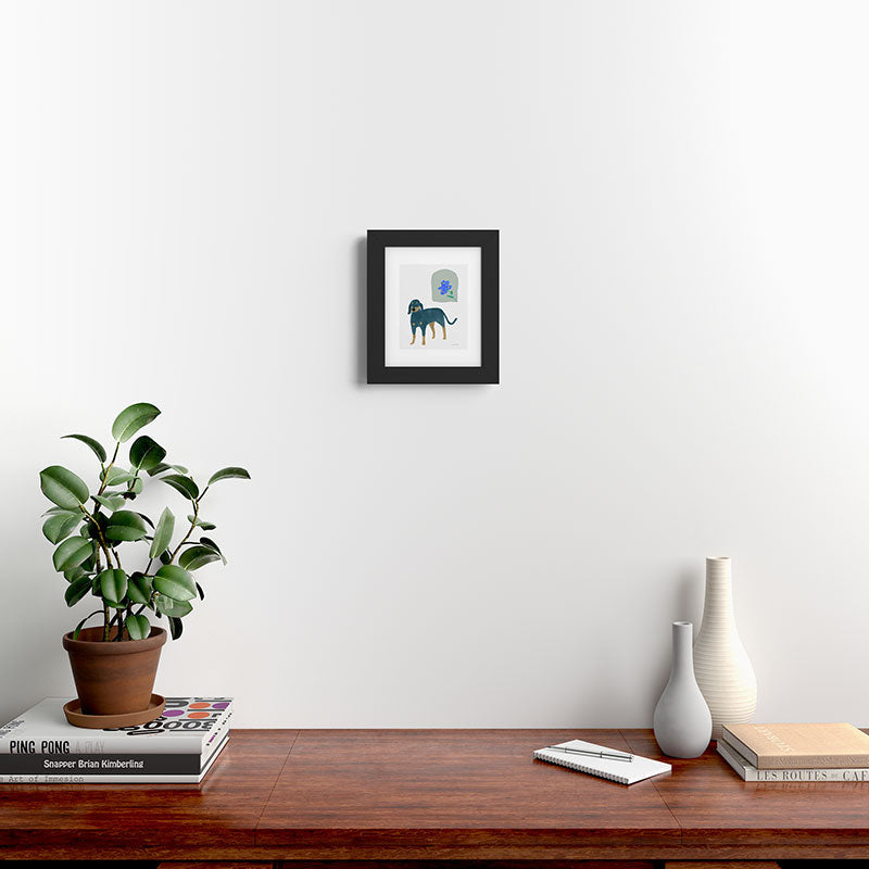 norarikka Dog and a Mini HalfRound Window Framed Art Print