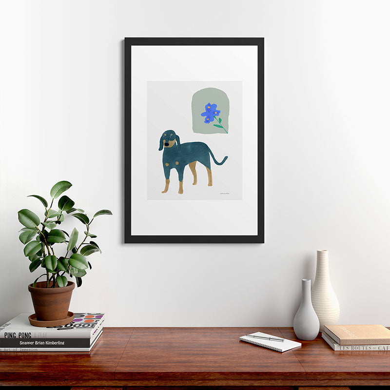 norarikka Dog and a Mini HalfRound Window Framed Art Print