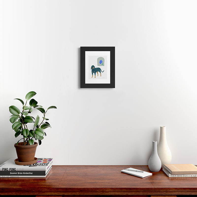 norarikka Dog and a Mini HalfRound Window Framed Art Print