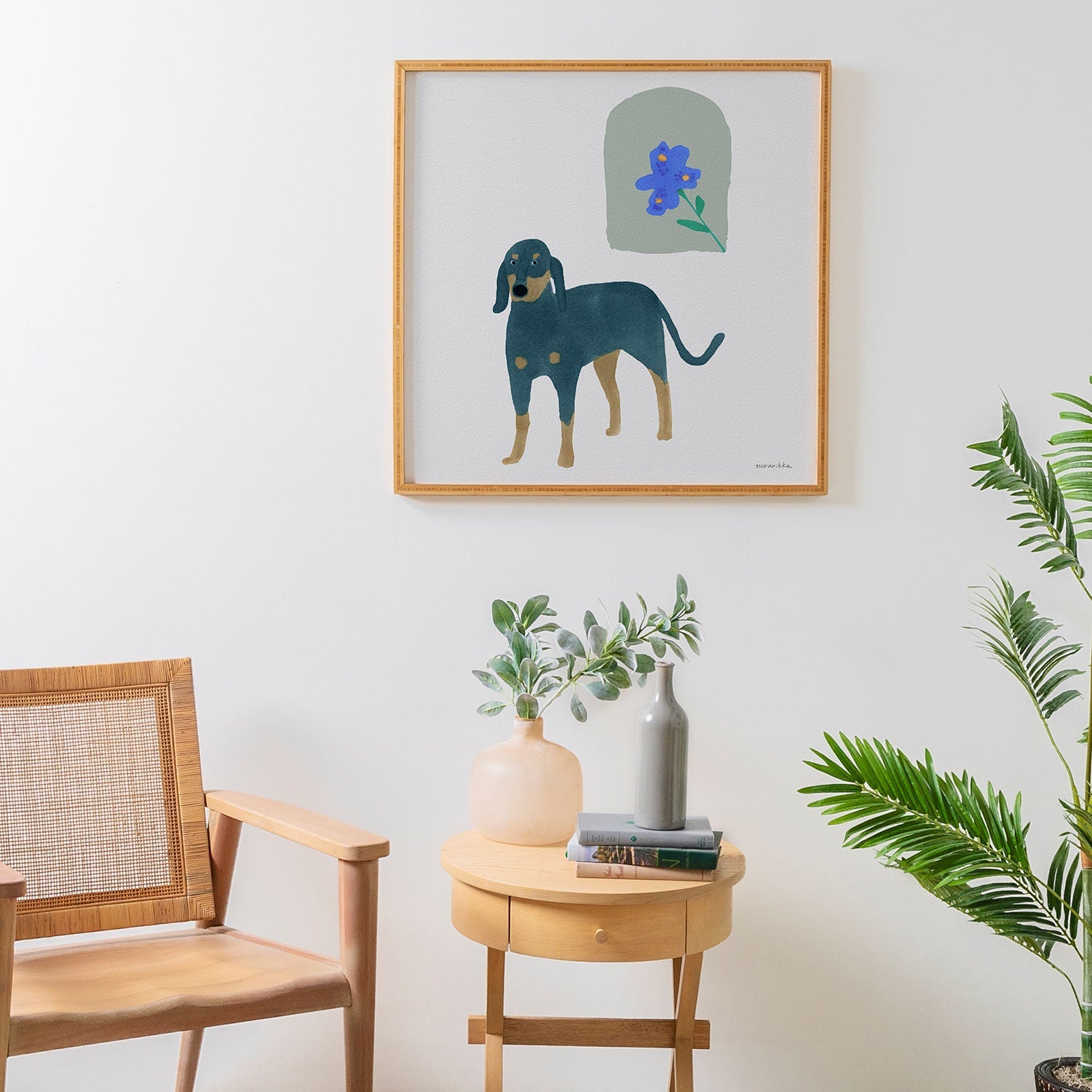 norarikka Dog and a Mini HalfRound Window Framed Wall Art