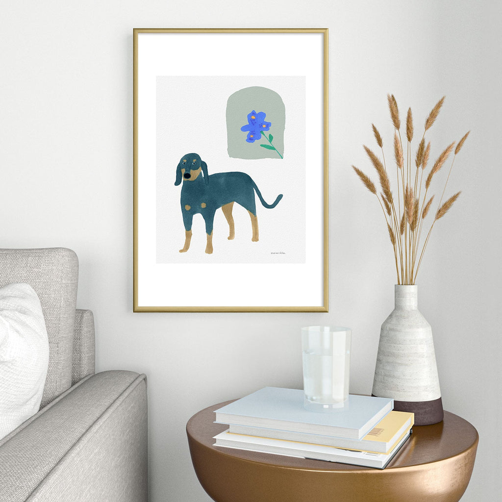 norarikka Dog and a Mini HalfRound Window Metal Framed Art Print