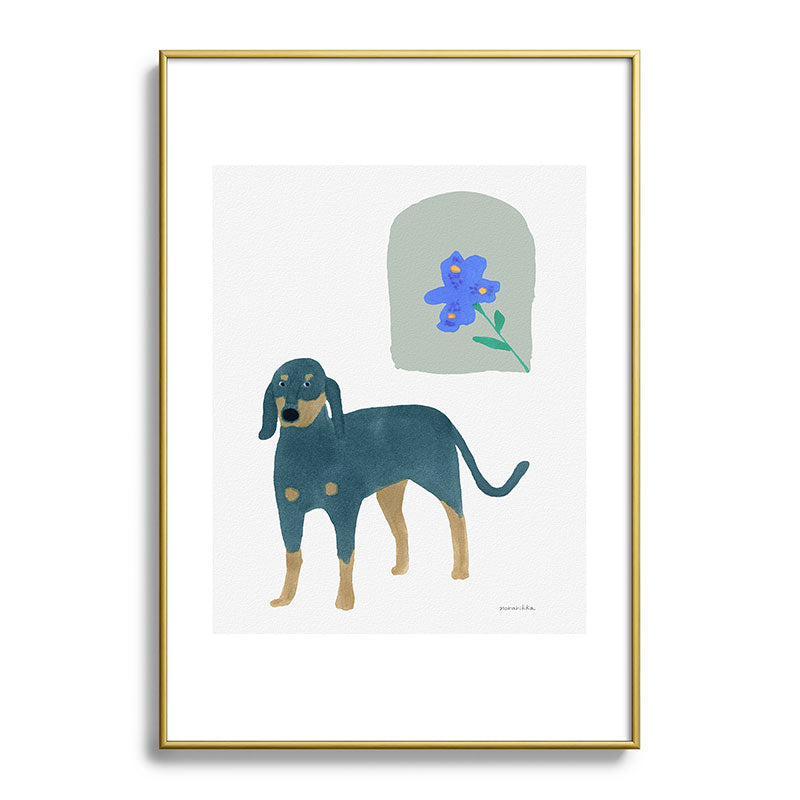norarikka Dog and a Mini HalfRound Window Metal Framed Art Print