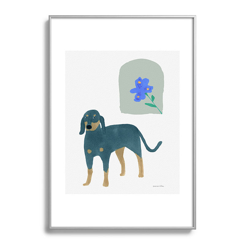 norarikka Dog and a Mini HalfRound Window Metal Framed Art Print
