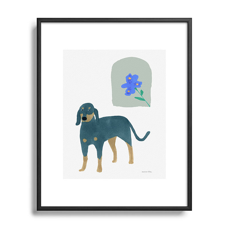 norarikka Dog and a Mini HalfRound Window Metal Framed Art Print
