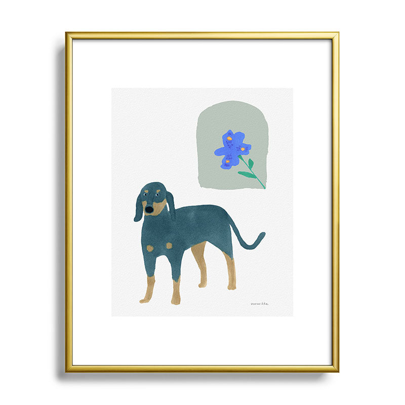norarikka Dog and a Mini HalfRound Window Metal Framed Art Print