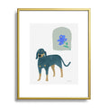 norarikka Dog and a Mini HalfRound Window Metal Framed Art Print