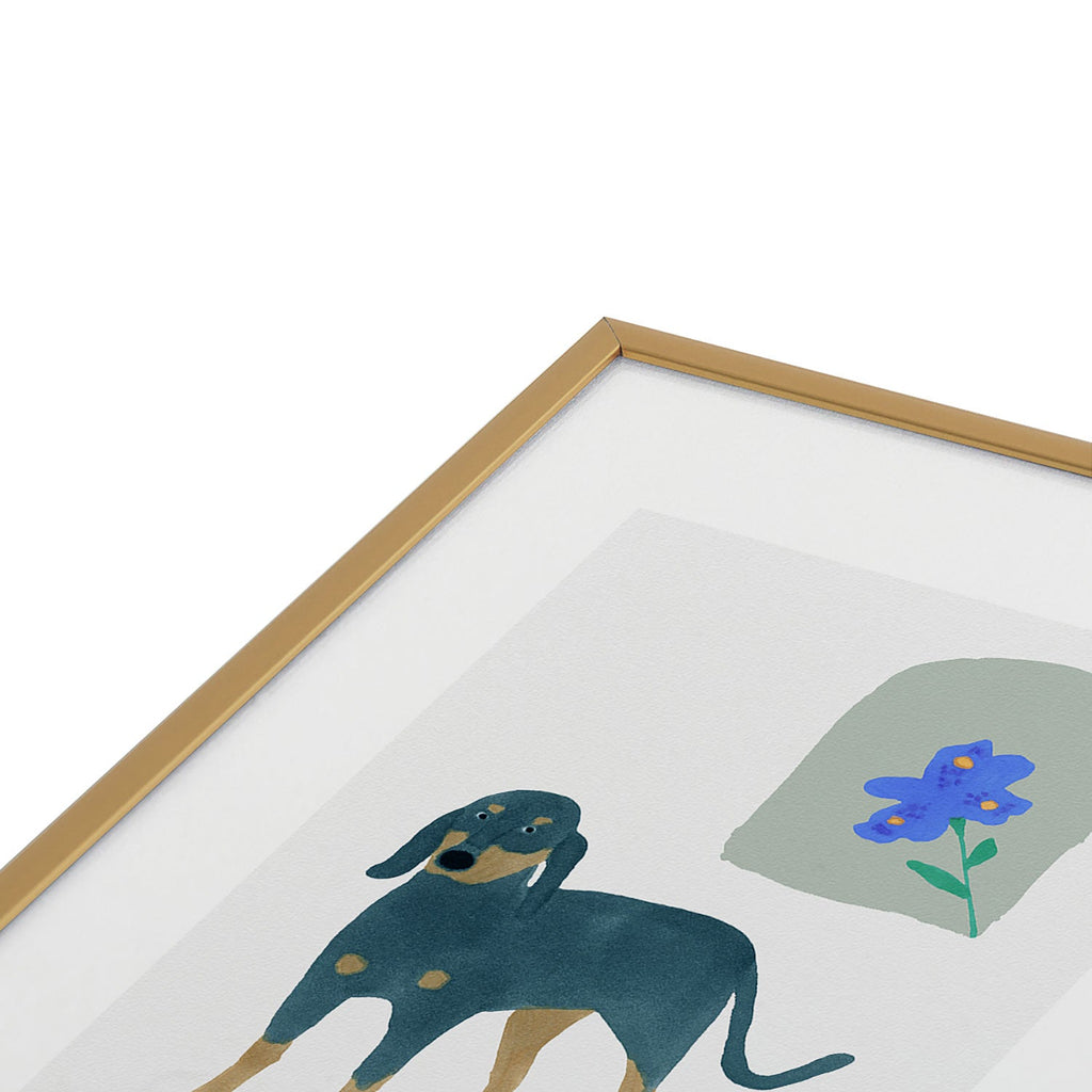 norarikka Dog and a Mini HalfRound Window Metal Framed Art Print