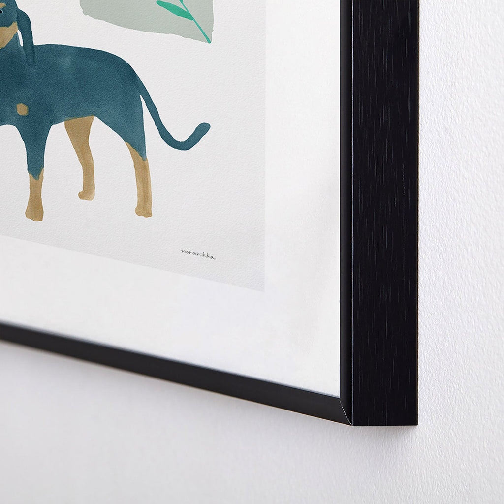 norarikka Dog and a Mini HalfRound Window Metal Framed Art Print