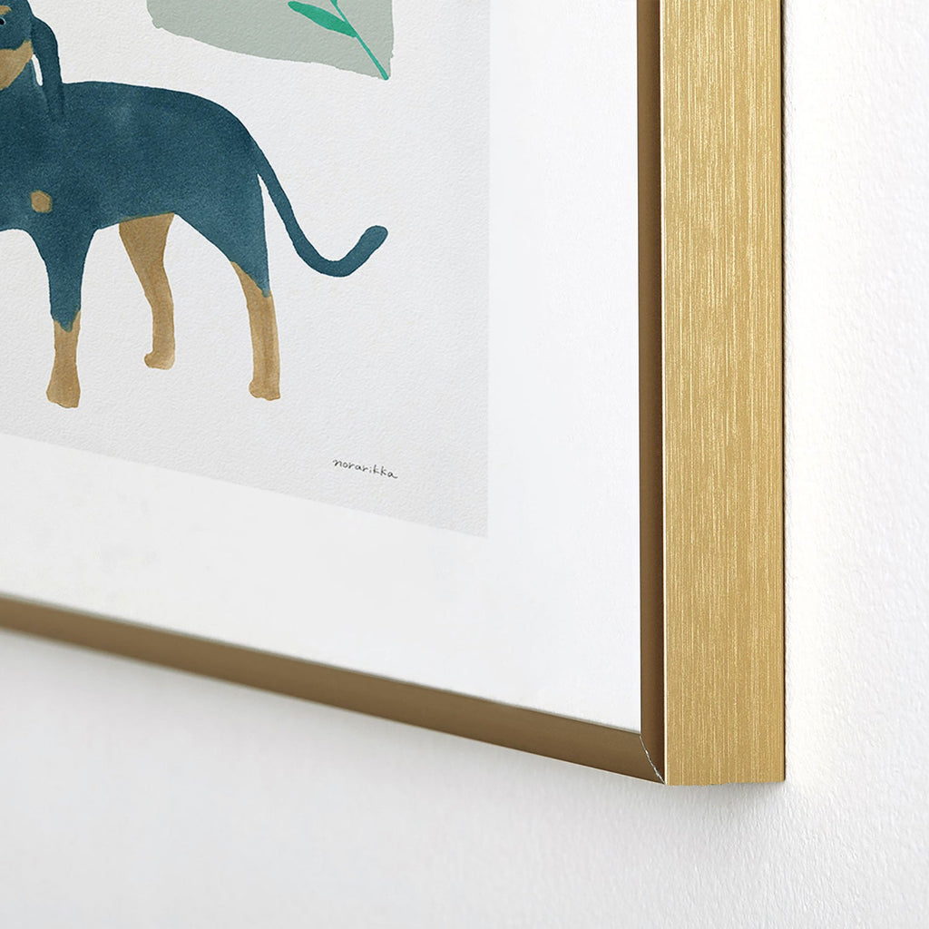 norarikka Dog and a Mini HalfRound Window Metal Framed Art Print