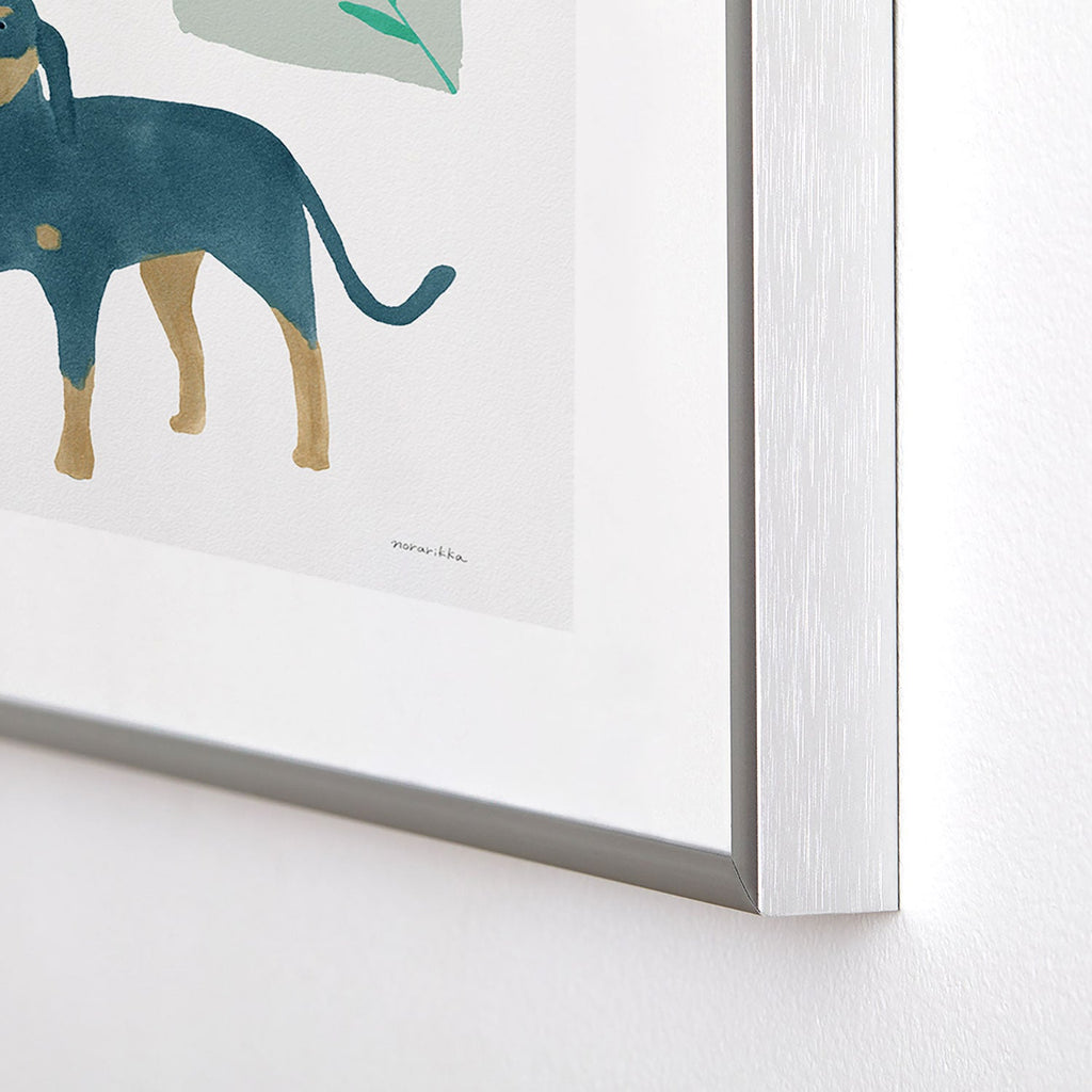 norarikka Dog and a Mini HalfRound Window Metal Framed Art Print