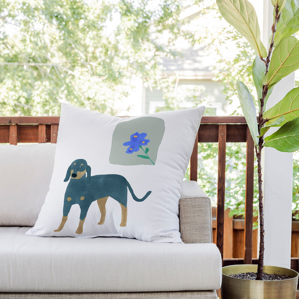 norarikka Dog and a Mini HalfRound Window Outdoor Throw Pillow