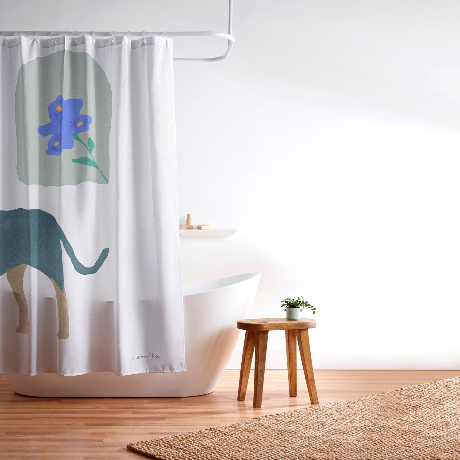 norarikka Dog and a Mini HalfRound Window Shower Curtain