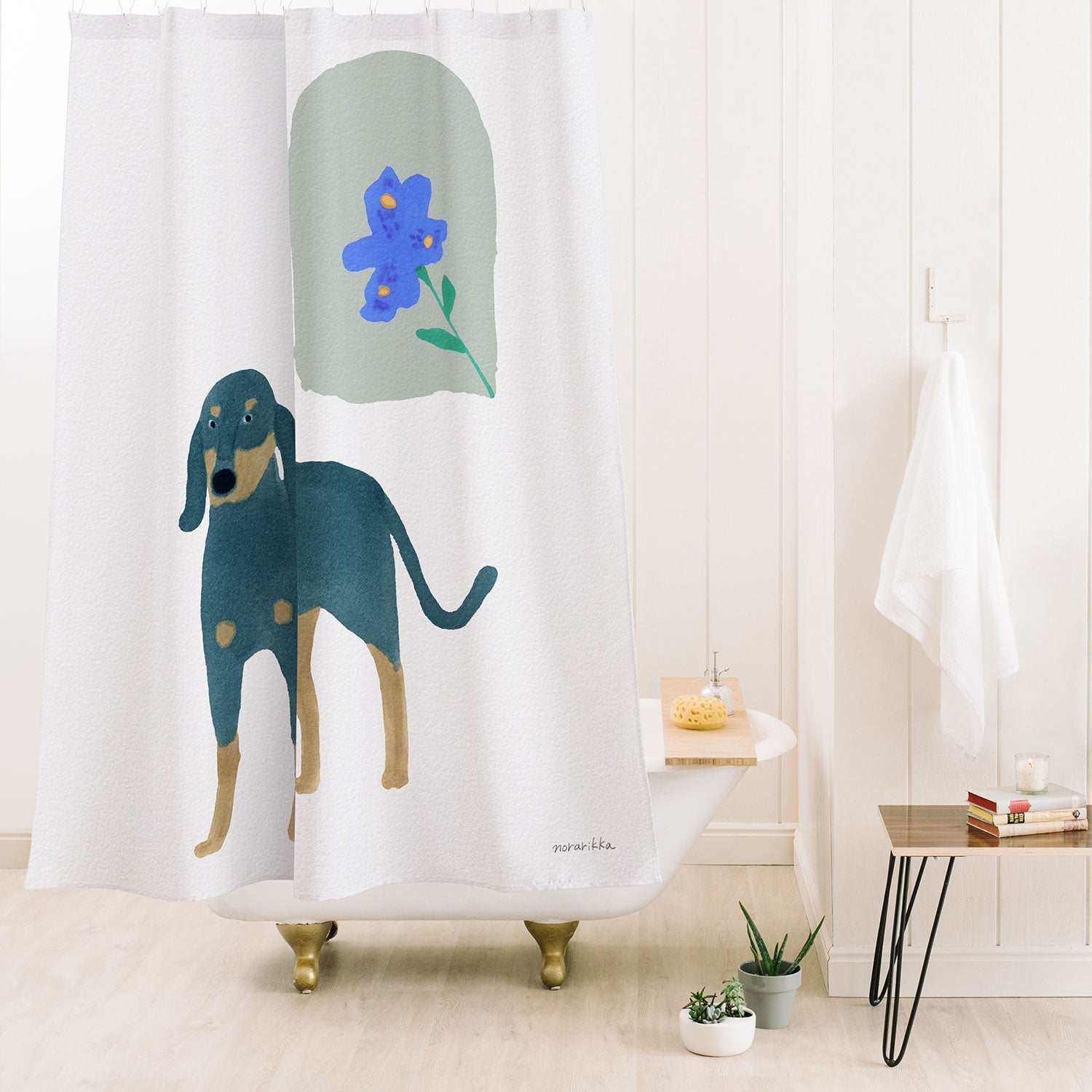 norarikka Dog and a Mini HalfRound Window Shower Curtain