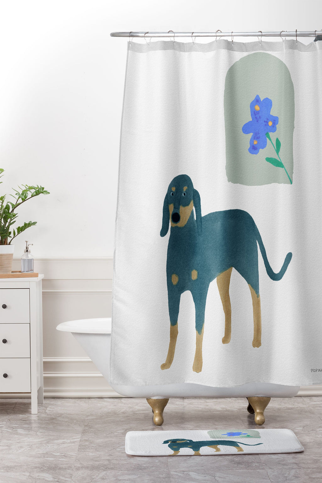 norarikka Dog and a Mini HalfRound Window Memory Foam Bath Mat