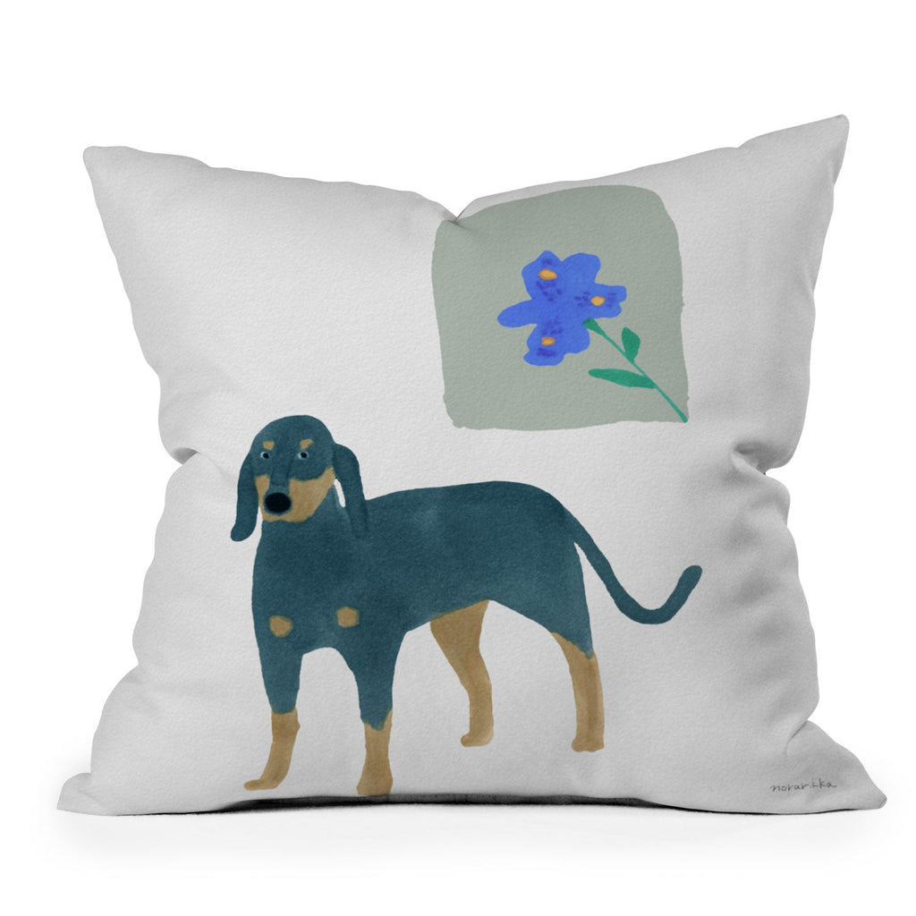 norarikka Dog and a Mini HalfRound Window Outdoor Throw Pillow