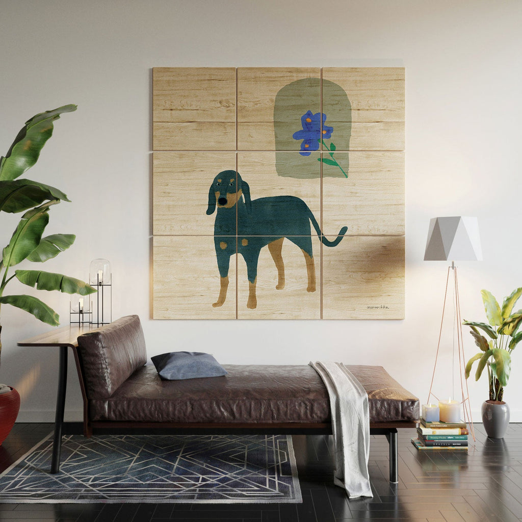 norarikka Dog and a Mini HalfRound Window Wood Wall Mural
