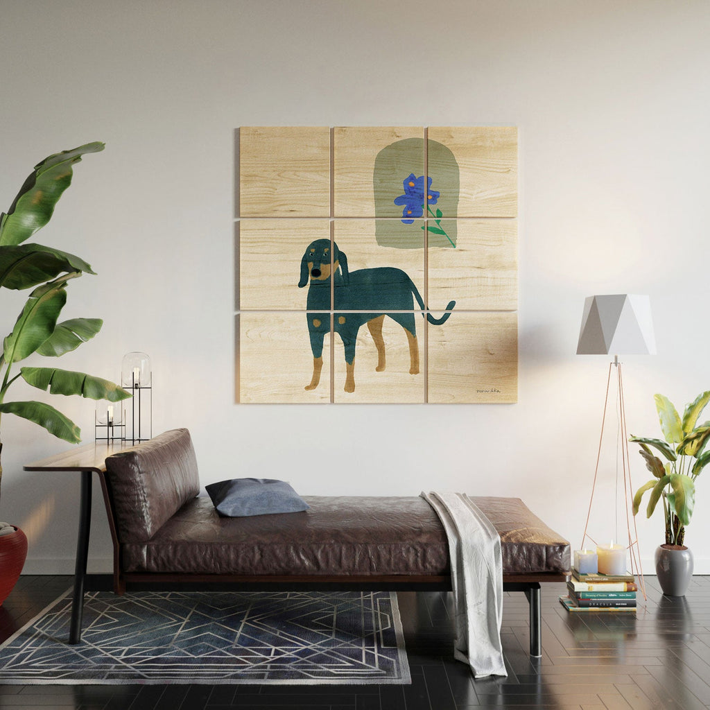 norarikka Dog and a Mini HalfRound Window Wood Wall Mural