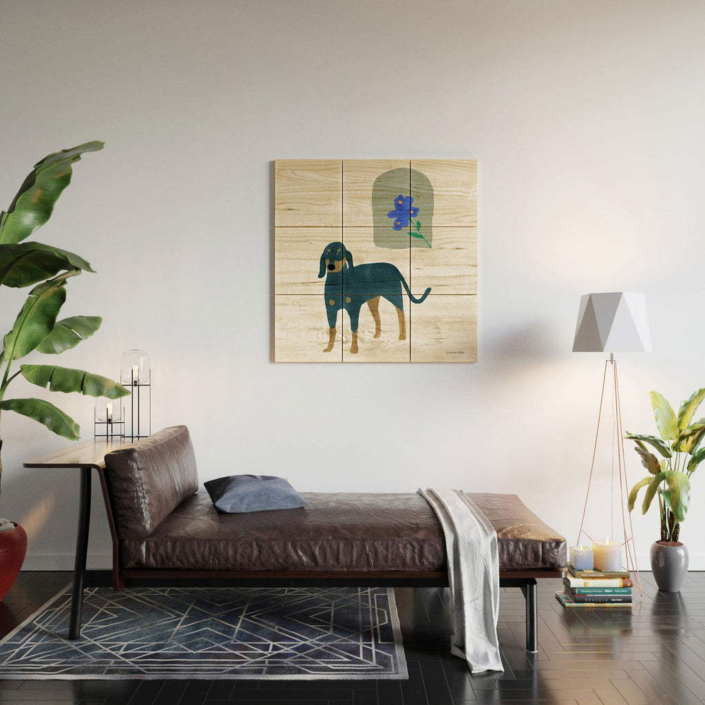 norarikka Dog and a Mini HalfRound Window Wood Wall Mural
