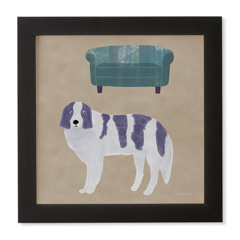 norarikka Dog and a Sofa Purple and Beige Framed Wall Art