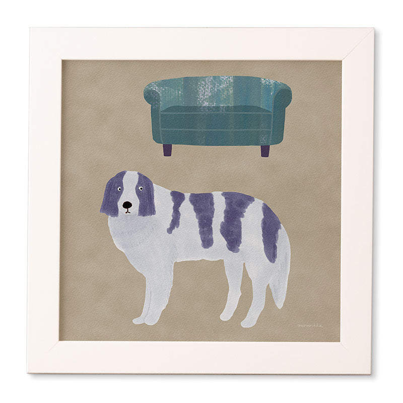 norarikka Dog and a Sofa Purple and Beige Framed Wall Art