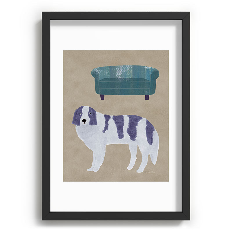 norarikka Dog and a Sofa Purple and Beige Recessed Framing Rectangle