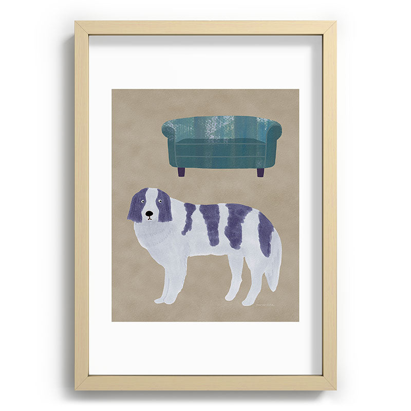 norarikka Dog and a Sofa Purple and Beige Recessed Framing Rectangle