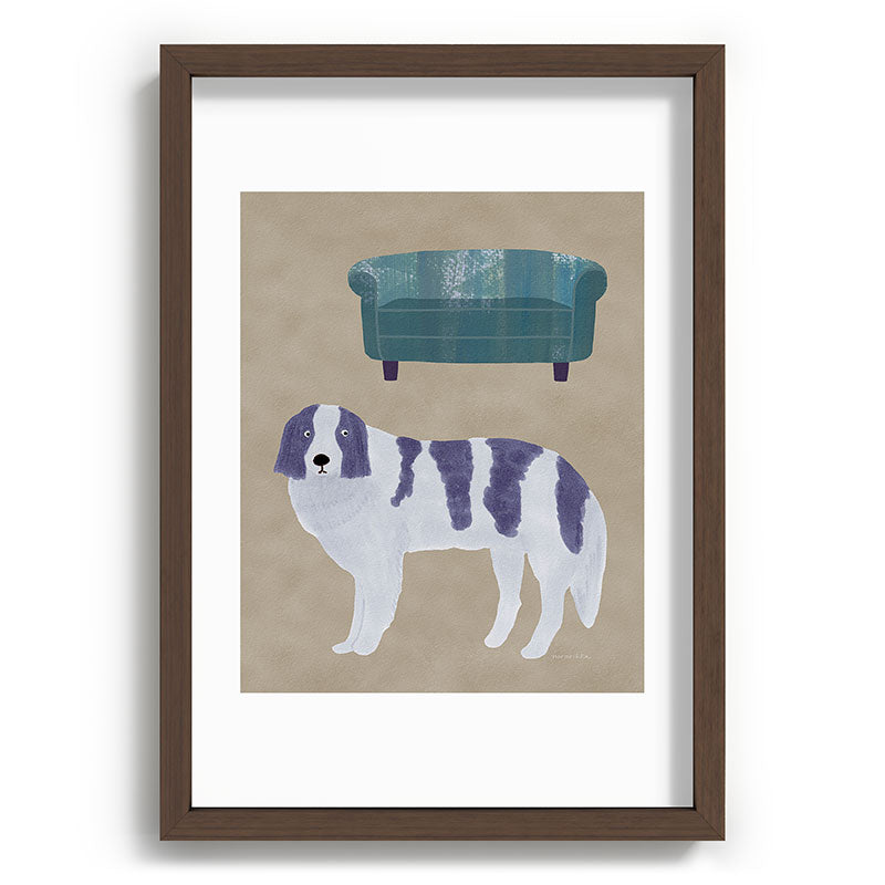 norarikka Dog and a Sofa Purple and Beige Recessed Framing Rectangle