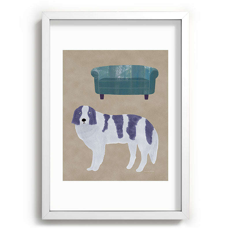 norarikka Dog and a Sofa Purple and Beige Recessed Framing Rectangle