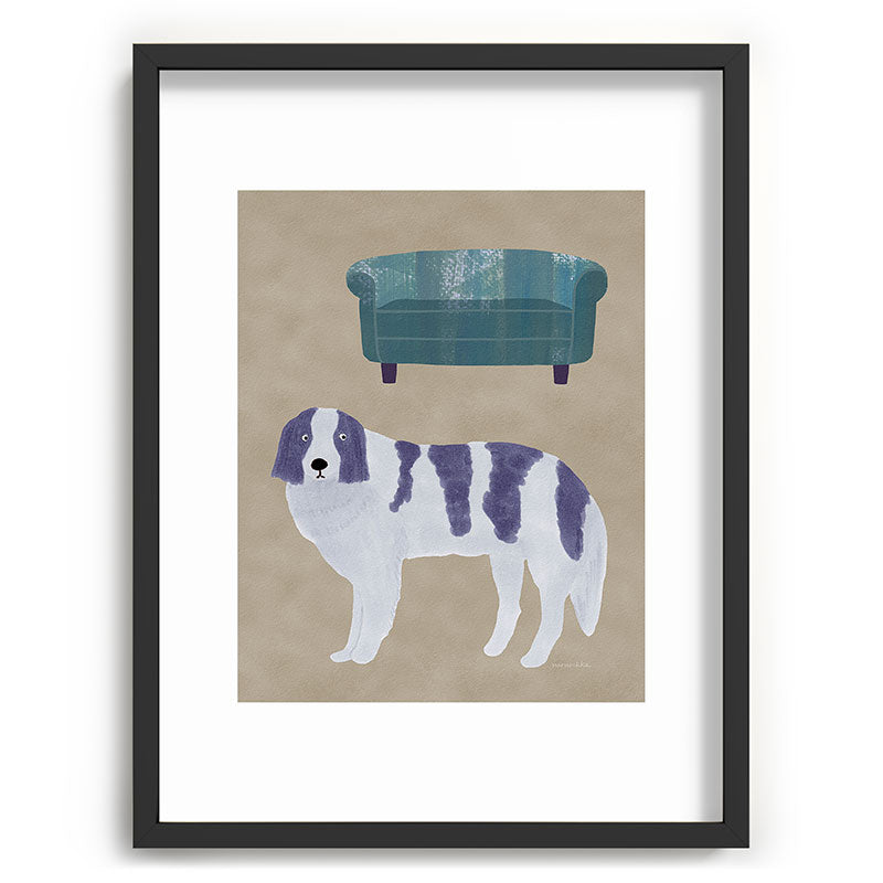 norarikka Dog and a Sofa Purple and Beige Recessed Framing Rectangle
