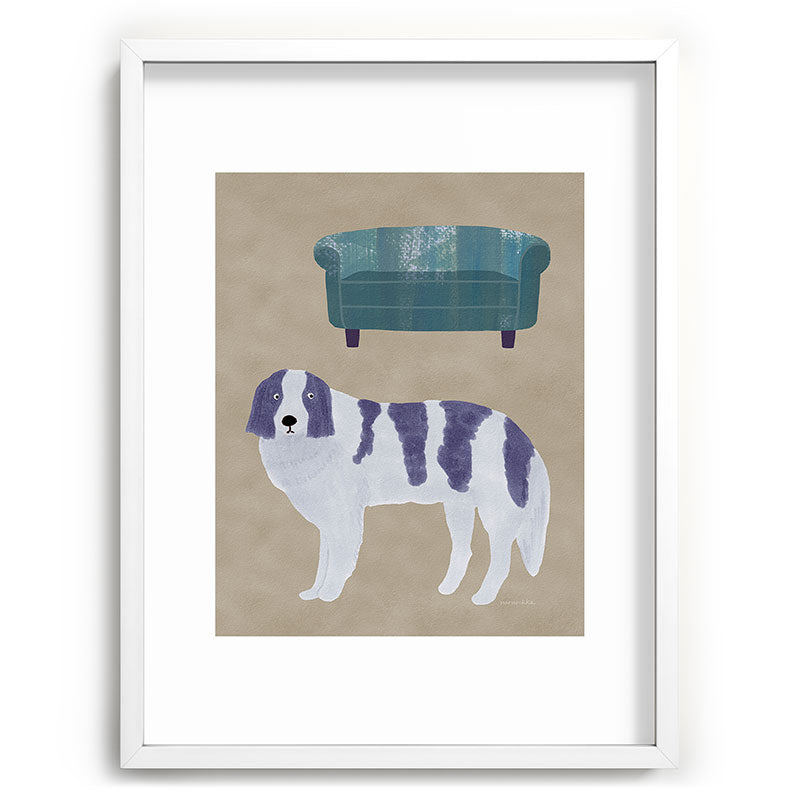 norarikka Dog and a Sofa Purple and Beige Recessed Framing Rectangle