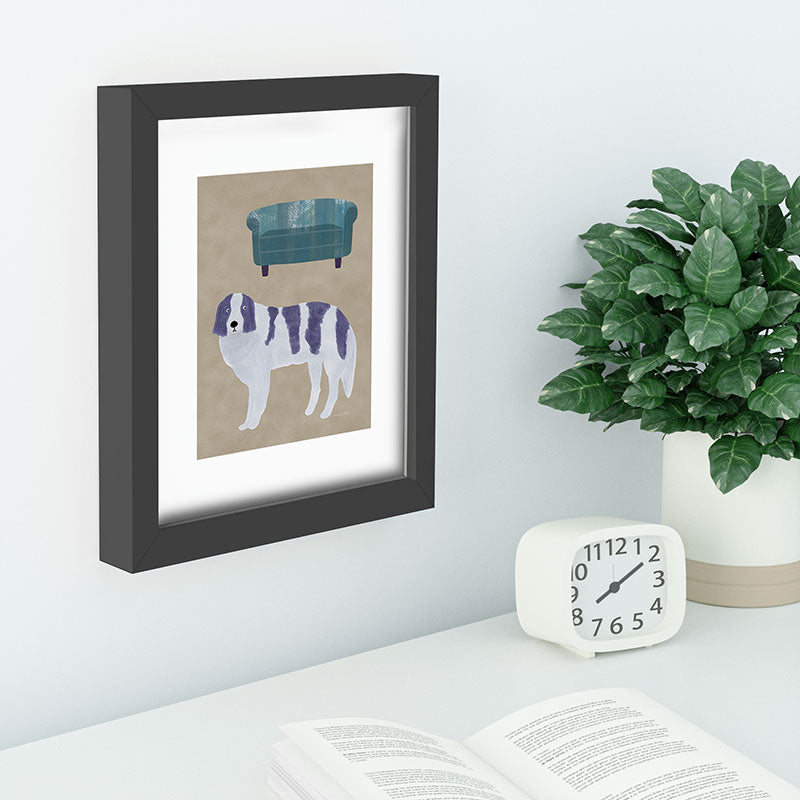 norarikka Dog and a Sofa Purple and Beige Recessed Framing Rectangle
