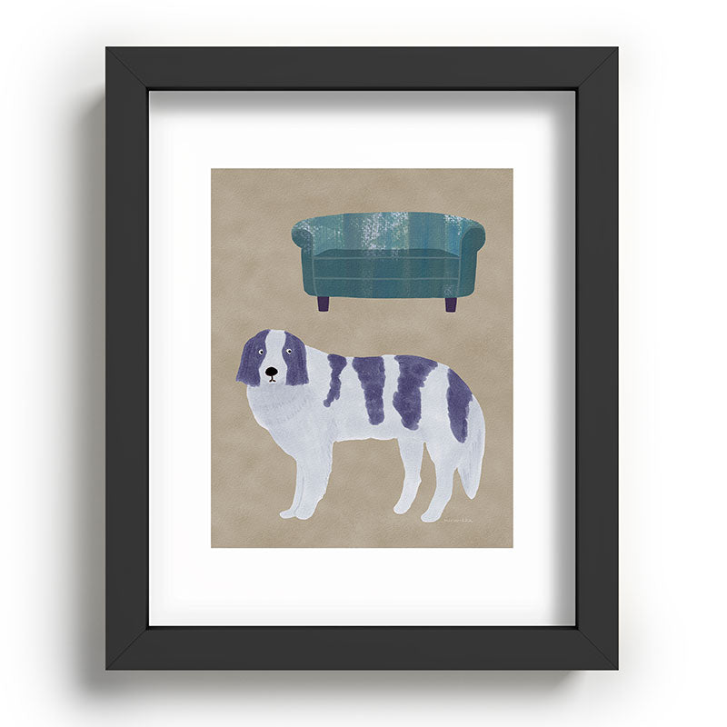 norarikka Dog and a Sofa Purple and Beige Recessed Framing Rectangle