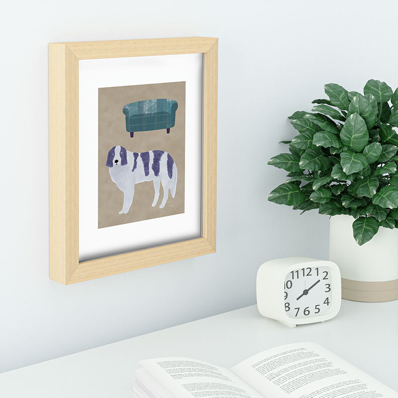 norarikka Dog and a Sofa Purple and Beige Recessed Framing Rectangle