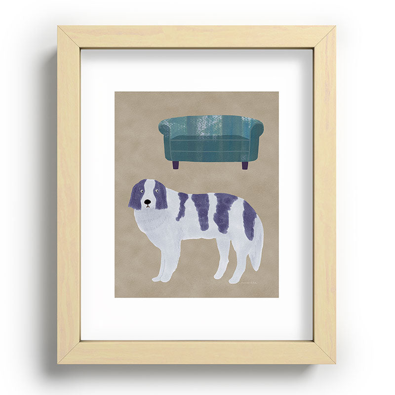 norarikka Dog and a Sofa Purple and Beige Recessed Framing Rectangle