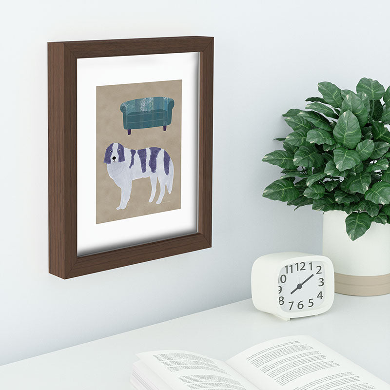 norarikka Dog and a Sofa Purple and Beige Recessed Framing Rectangle