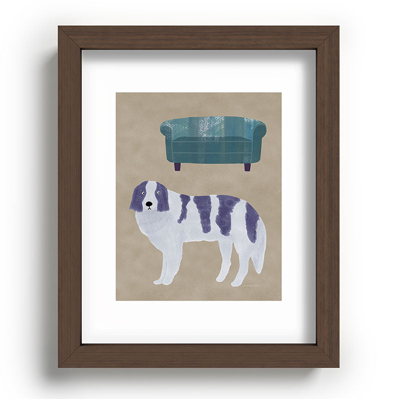 norarikka Dog and a Sofa Purple and Beige Recessed Framing Rectangle