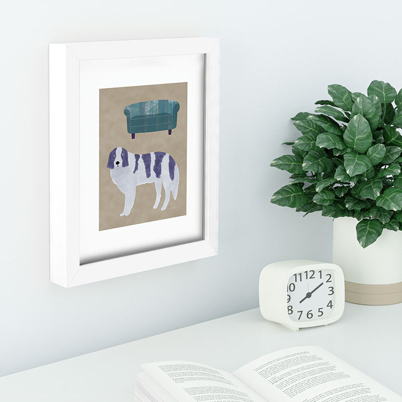 norarikka Dog and a Sofa Purple and Beige Recessed Framing Rectangle