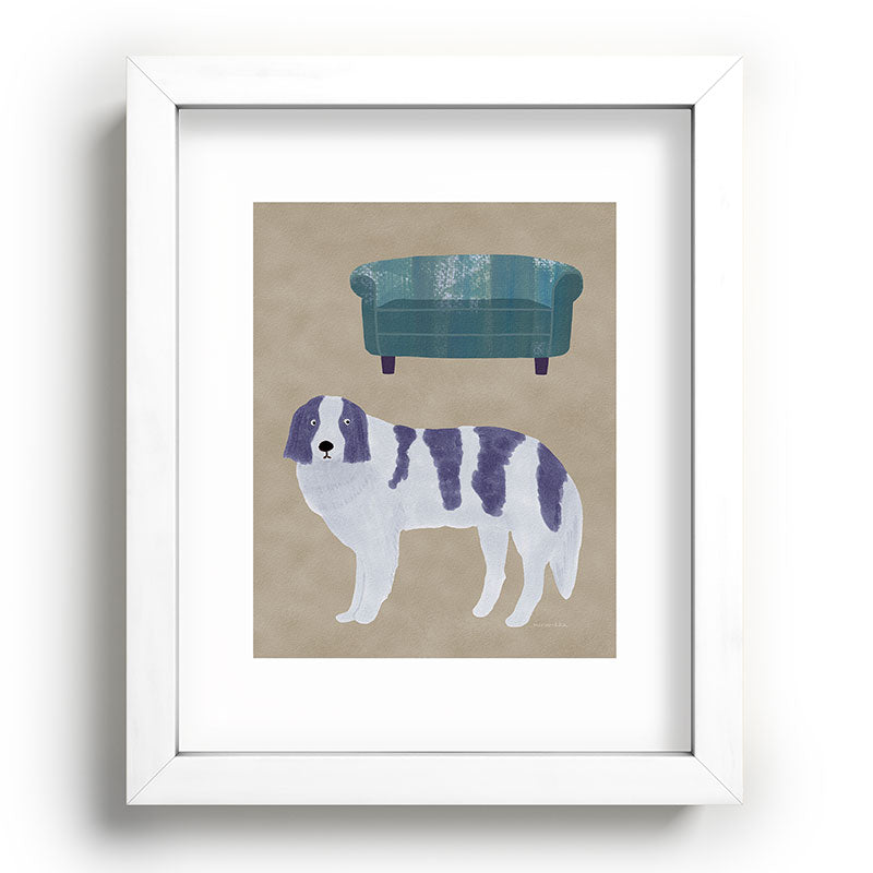 norarikka Dog and a Sofa Purple and Beige Recessed Framing Rectangle